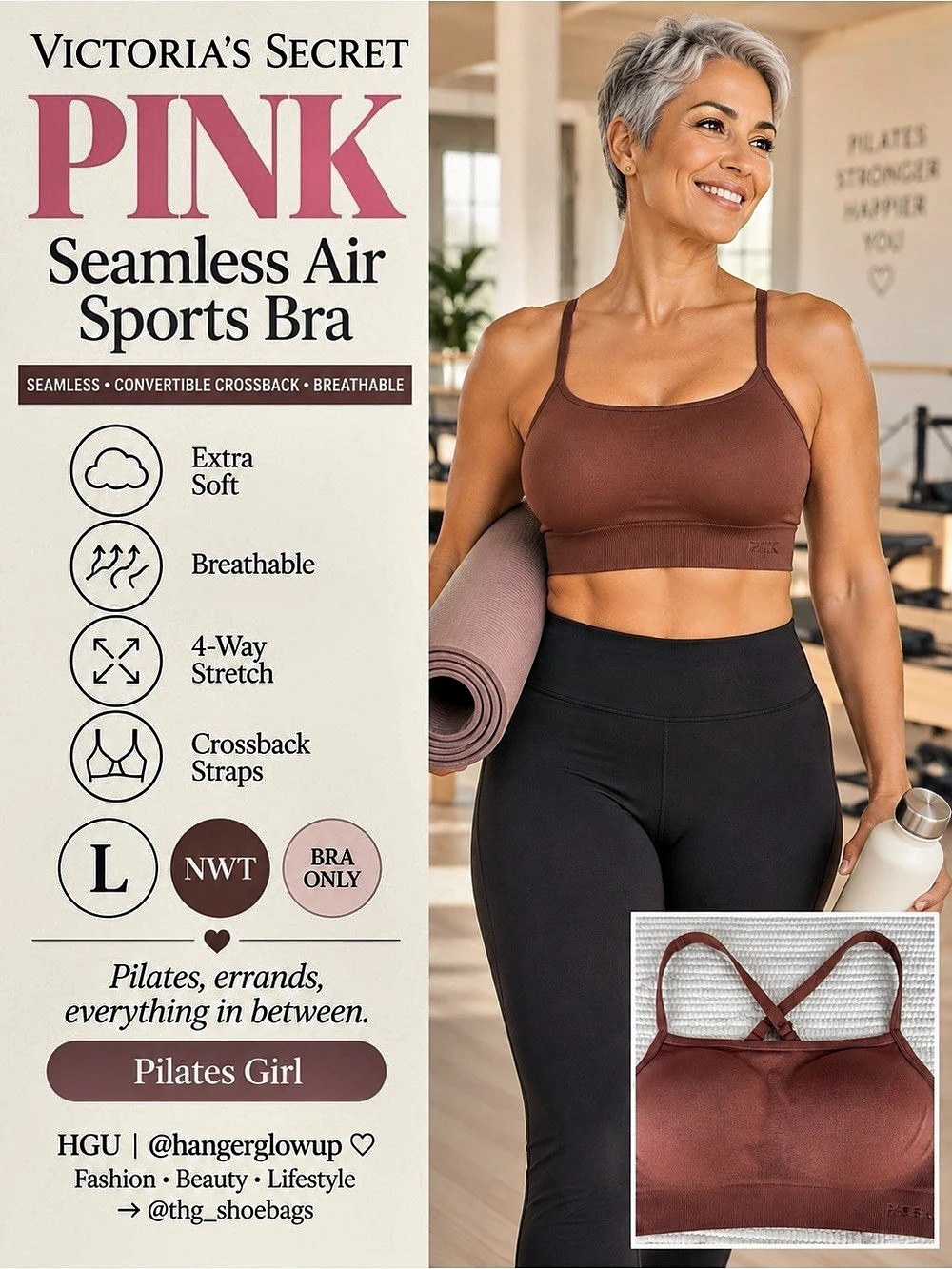 PINK Victoria’s Secret Seamless Air Sports Bra Cocoa Brown L NWT